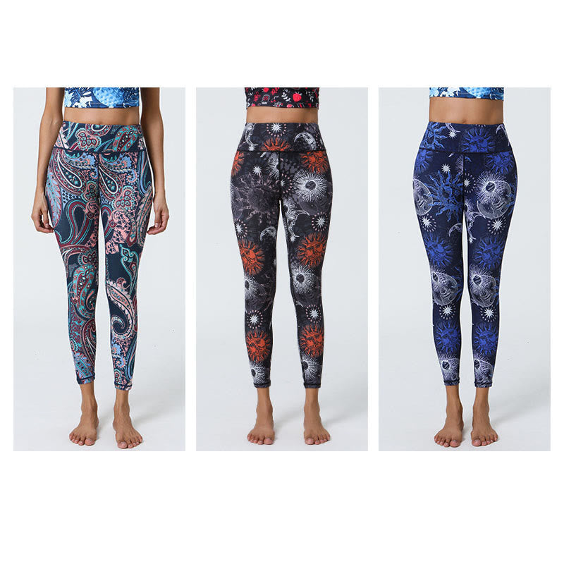 Buddha Stones flores plumas sol luna impresión deportes fitness yoga cintura alta polainas pantalones de mujer - image 15
