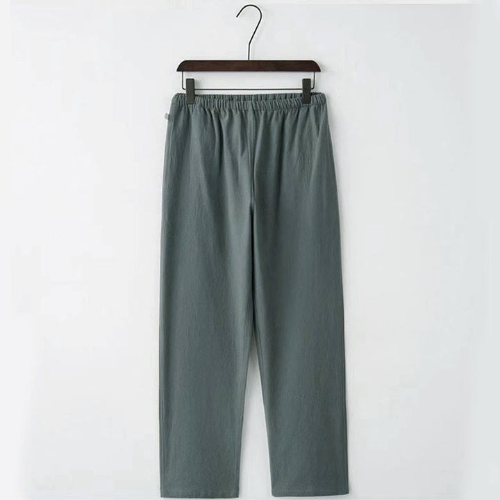 Conjunto de 2 Buddha Stones de traje tradicional Tang con botones de rana, camisa de manga larga y pantalón para hombre. - image 9