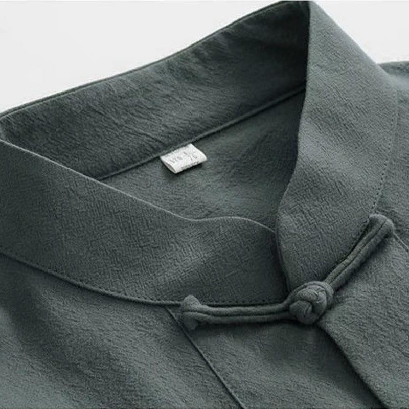 Conjunto de 2 Buddha Stones de traje tradicional Tang con botones de rana, camisa de manga larga y pantalón para hombre. - image 7
