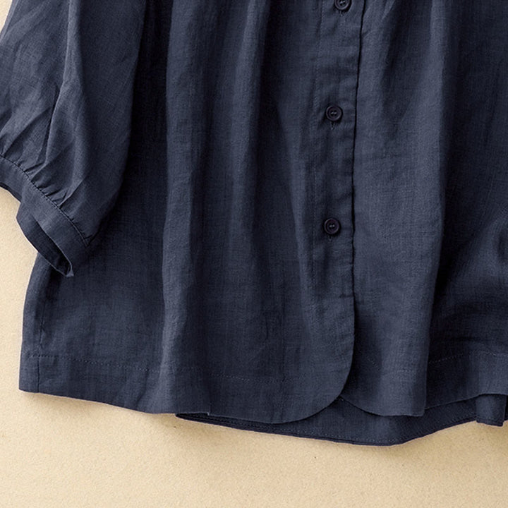 Camisa de mujer con cuello redondo, botones y manga tres cuartos, diseño de Buddha Stones - image 2
