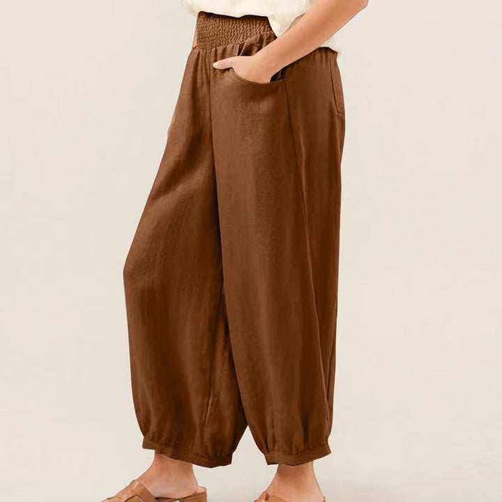 Pantalones harem de algodón liso para mujer con estampado de Buddha Stones y bolsillos. - image 7