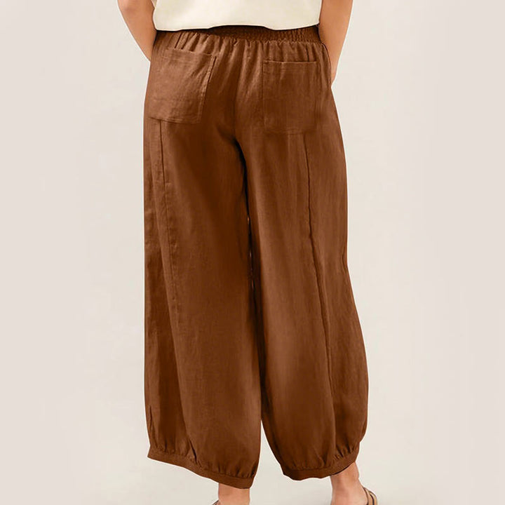 Pantalones harén para mujer con bolsillos y diseño de Buddha Stones en color liso - image 9