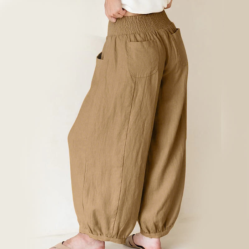 Pantalones harén para mujer con bolsillos y diseño de Buddha Stones en color liso - image 12