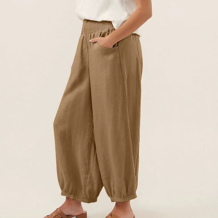 Pantalones harén para mujer con bolsillos y diseño de Buddha Stones en color liso - image 11