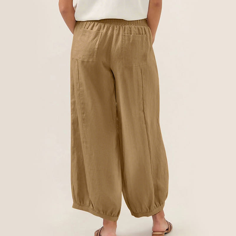 Pantalones harén para mujer con bolsillos y diseño de Buddha Stones en color liso - image 13