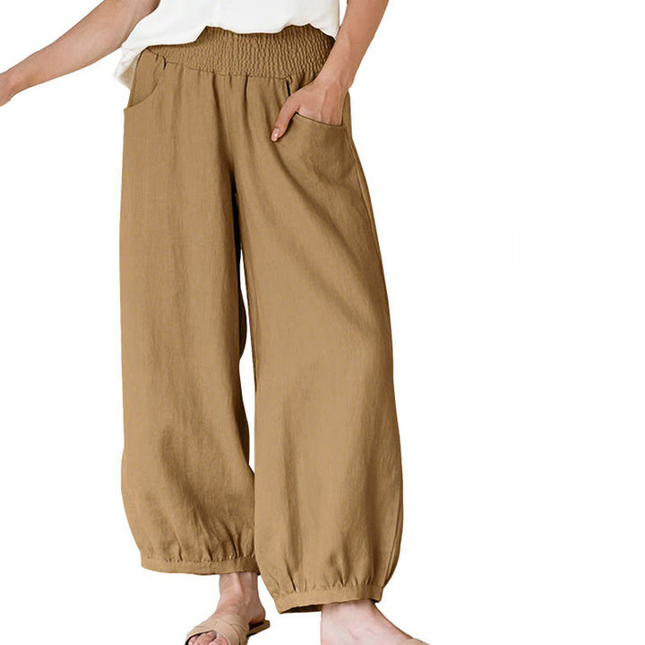 Pantalones harén para mujer con bolsillos y diseño de Buddha Stones en color liso - BurlyWood - US12, UK/AU16, EU44 (2XL) - image 10