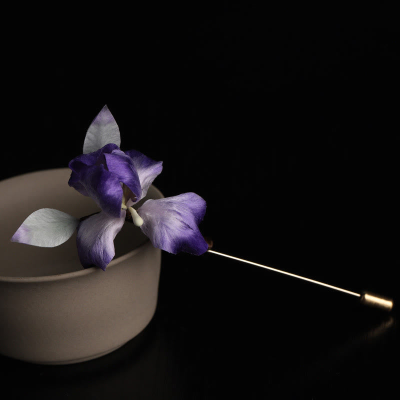 Buddha Stones Broche protector de iris morado y blanco hecho a mano con arte de seda - Iris blanco púrpura (longitud: aproximadamente 7 cm) - image 0
