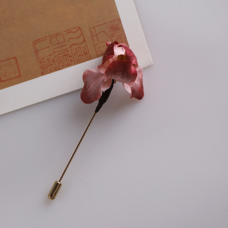 Buddha Stones Broche de seda hecho a mano con diseño de iris rojo oscuro y terciopelo, con la bendición de la buena fortuna. - image 11