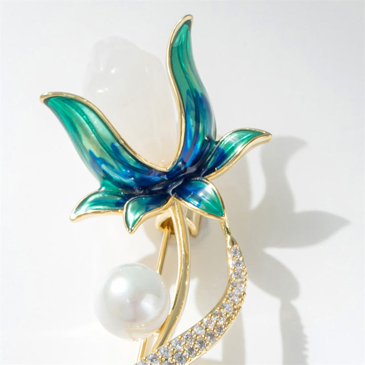 Buddha Stones Broche de cobre con optimismo y perla de flor de magnolia - image 2