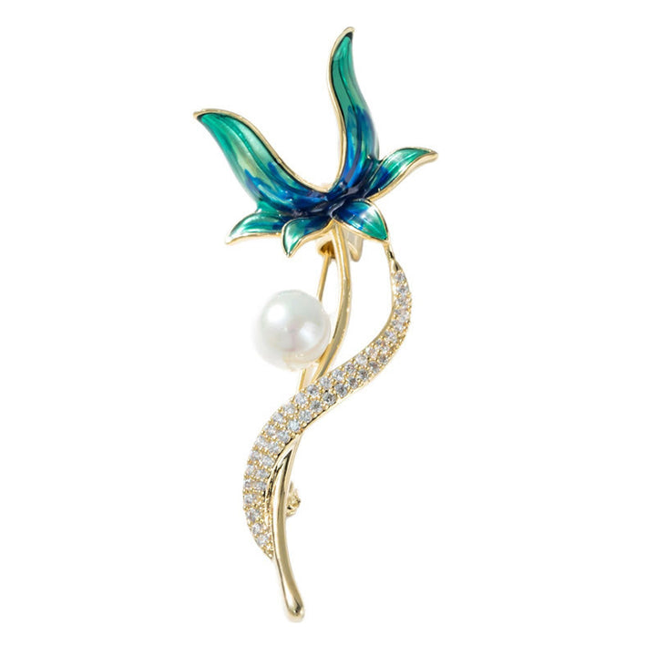 Buddha Stones Broche de cobre con optimismo y perla de flor de magnolia - image 5