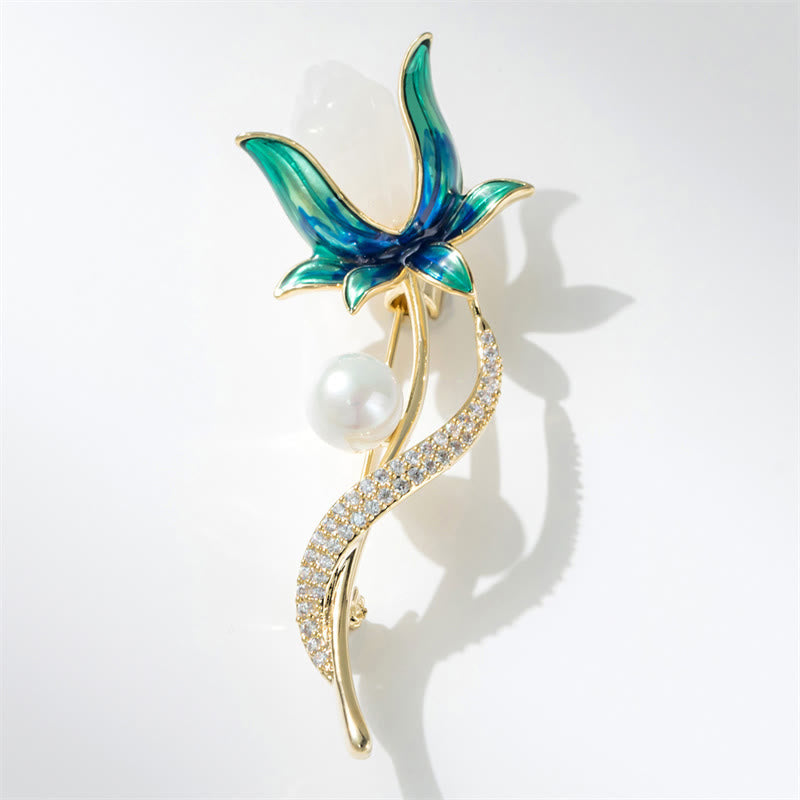 Buddha Stones Broche de cobre con optimismo y perla de flor de magnolia - image 1