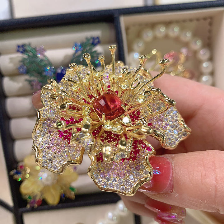 Buddha Stones Broche de cobre con flor de peonía y prosperidad - image 4