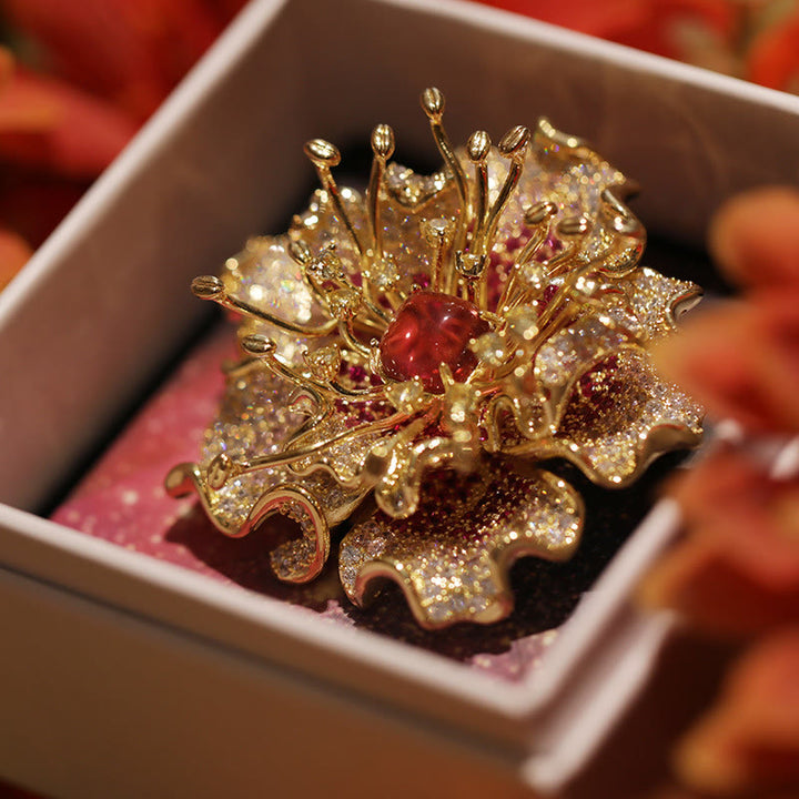 Buddha Stones Broche de cobre con flor de peonía y prosperidad - image 2