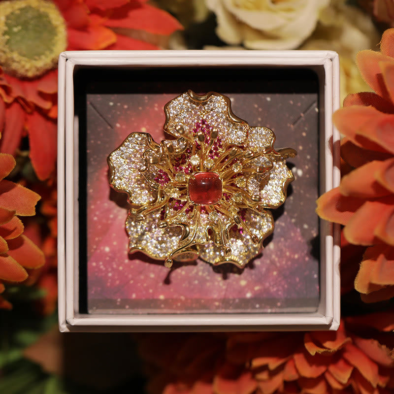 Buddha Stones Broche de cobre con flor de peonía y prosperidad - image 1