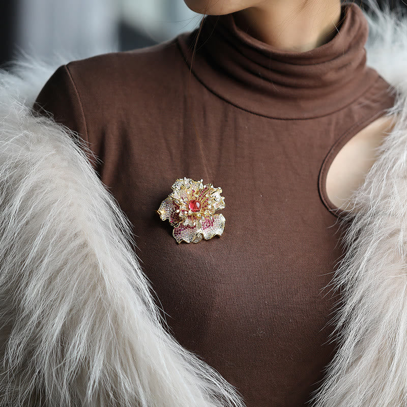 Buddha Stones Broche de cobre con flor de peonía y prosperidad - image 5