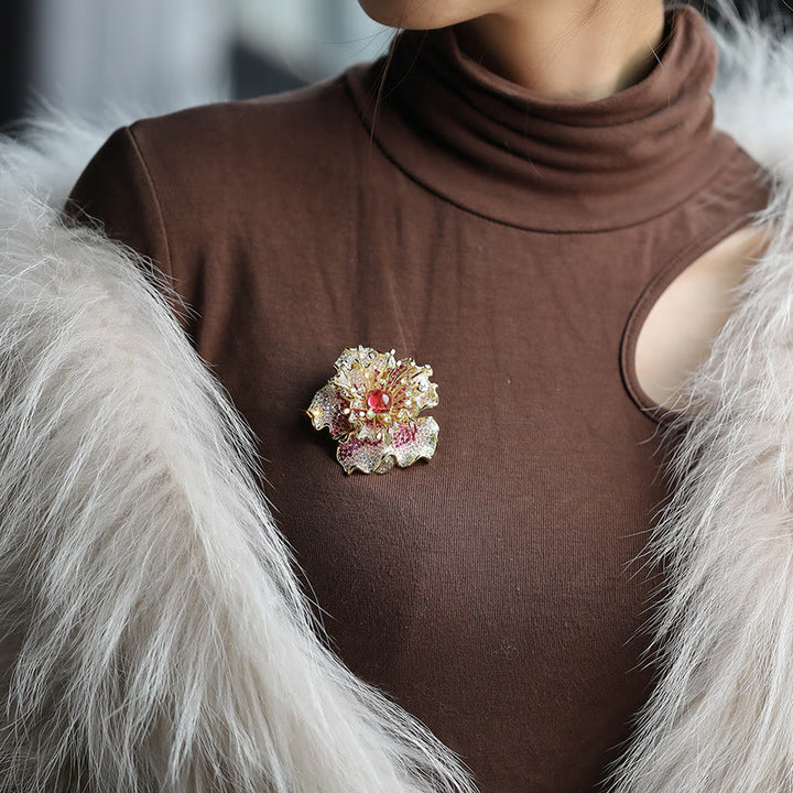 Buddha Stones Broche de cobre con flor de peonía y prosperidad - image 5