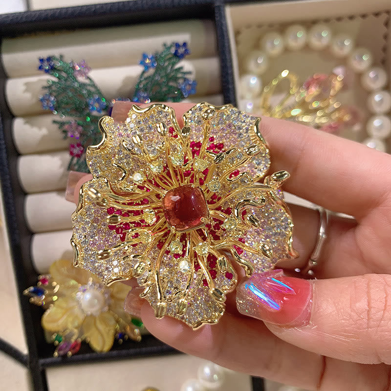 Buddha Stones Broche de cobre con flor de peonía y prosperidad - image 3