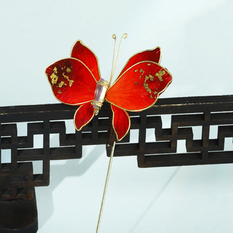 Buddha Stones Broche de mariposa roja con flor de terciopelo de seda hecho a mano - image 8