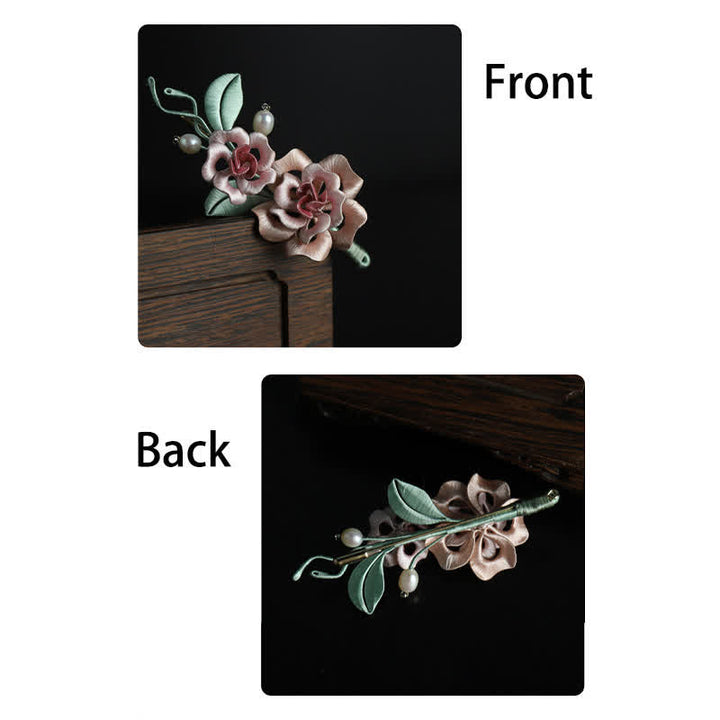 Buddha Stones Broche de armonía con rosas gemelas, hecho a mano con arte de seda - image 10