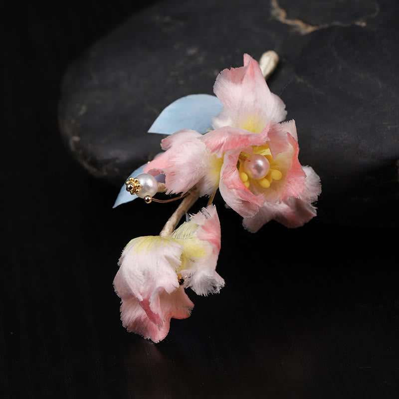 Buddha Stones Broche protector de flor de iris rosa hecho a mano con arte de seda - image 2