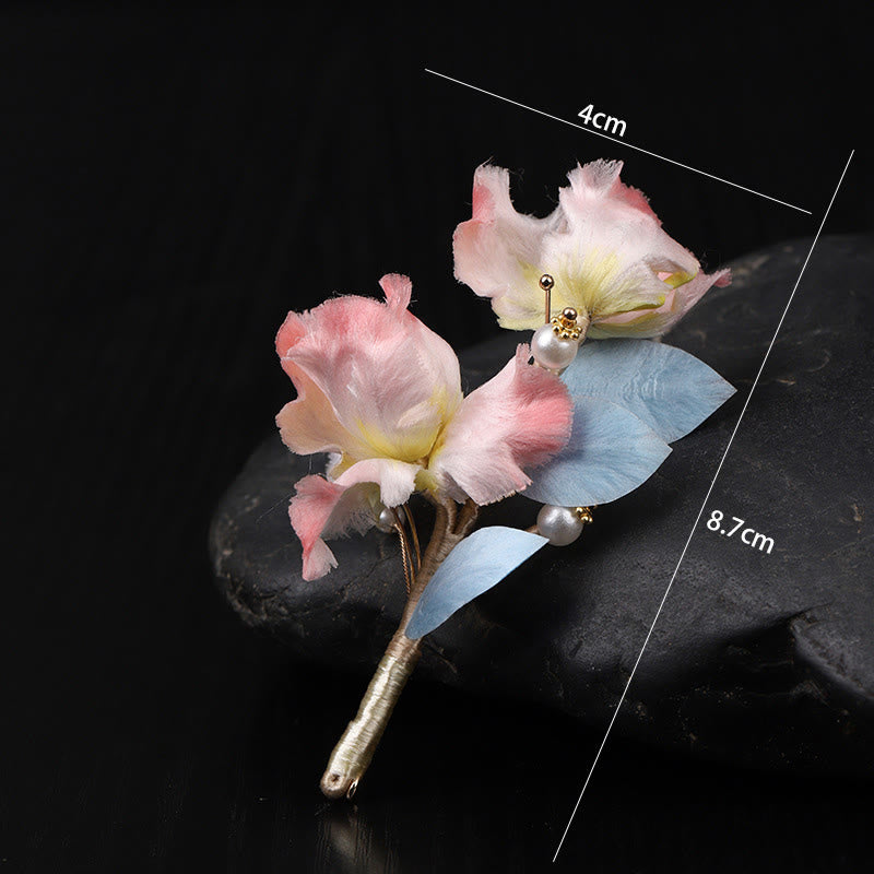 Buddha Stones Broche protector de flor de iris rosa hecho a mano con arte de seda - image 10