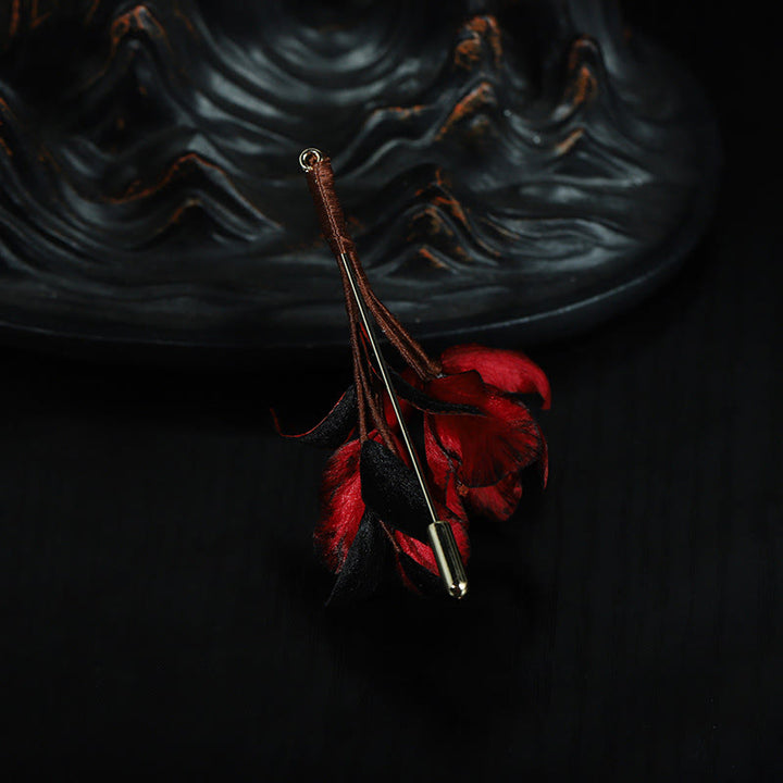 Buddha Stones Broche de bendición de flor de ciclamen y persicum, hecho a mano con arte de seda - image 5