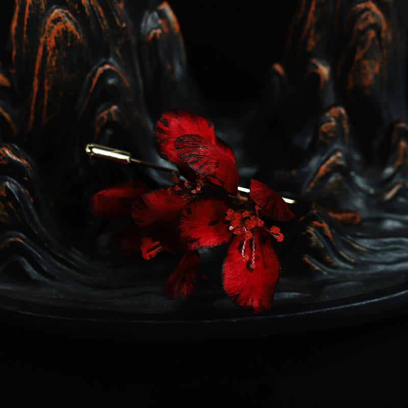 Buddha Stones Broche de bendición de flor de ciclamen y persicum, hecho a mano con arte de seda - image 4