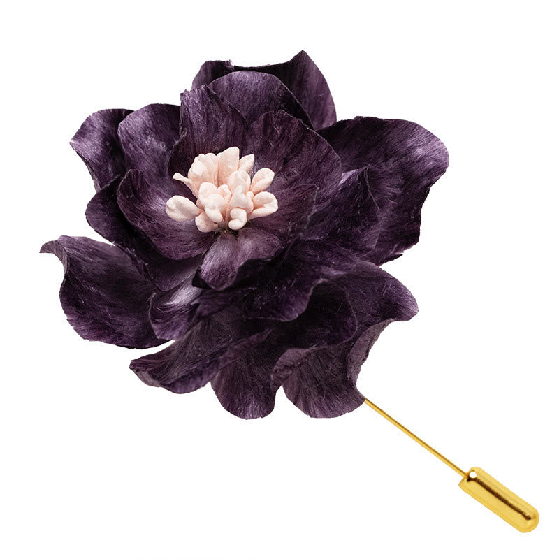 Buddha Stones Broche de la buena suerte con flor de peonía morada de seda artesanal - image 5