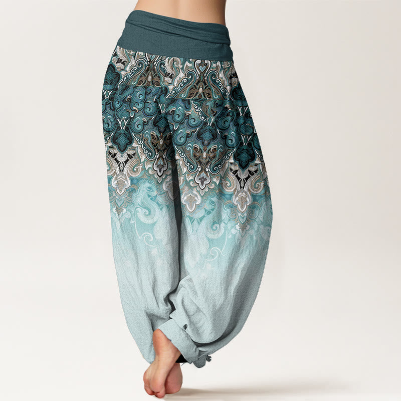 Buddha Stones Pantalones harem de mujer de algodón puro con cintura elástica y diseño floral degradado de cachemir. - image 1