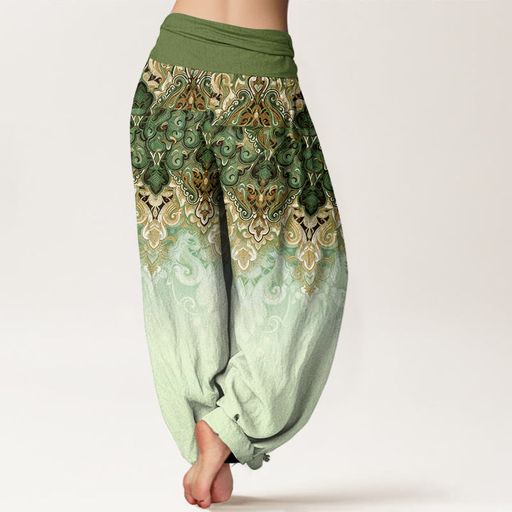 Buddha Stones Pantalones harem de mujer de algodón puro con cintura elástica y diseño floral degradado de cachemir. - image 9