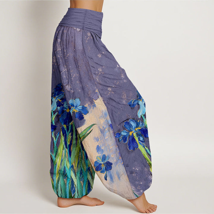 Buddha Stones Pantalones harem de mujer de algodón puro con cintura elástica y estampado de lirios - image 7