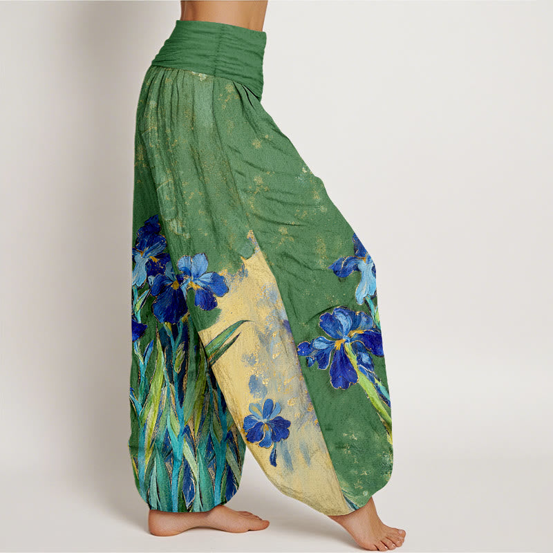 Buddha Stones Pantalones harem de mujer de algodón puro con cintura elástica y estampado de lirios - image 10