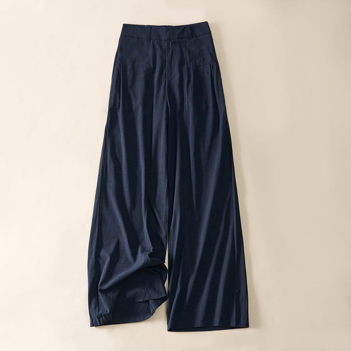Buddha Stones Pantalones anchos de algodón con cremallera y bolsillos para mujer - Azul marino (el tono puede variar) - US8-10，UK/AU12-14，EU40-42 (2XL) - image 0