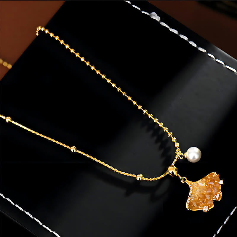 Buddha Stones Collar con colgante de protección de la propiedad, color champán, citrino, cobre y perlas. - Citrino (Propiedad ♥ Creatividad) - image 0