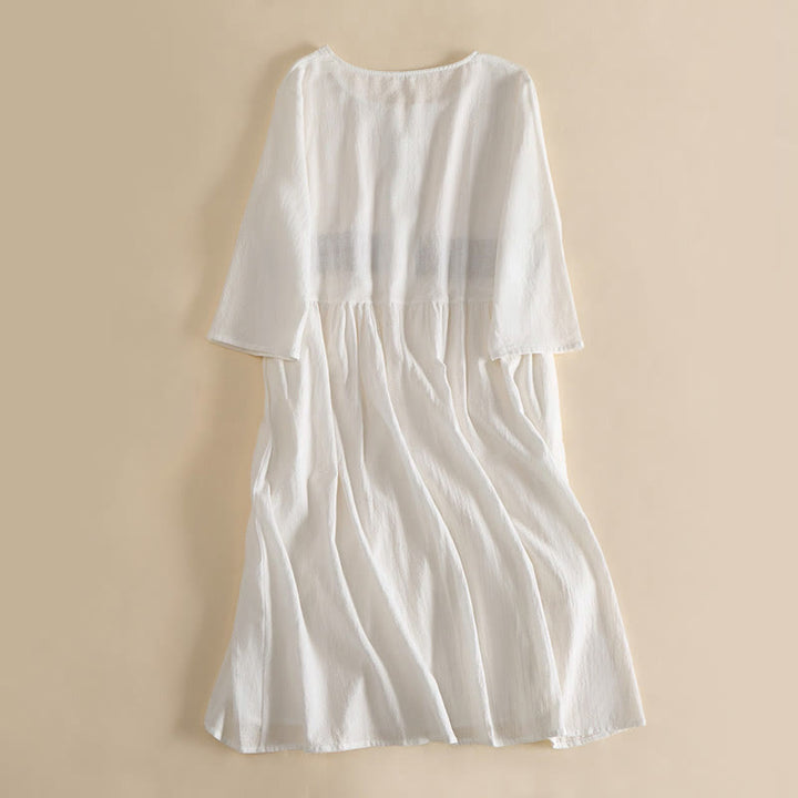 Vestido midi de mujer con media manga y bolsillos, bordado geométrico de Buddha Stones - image 2