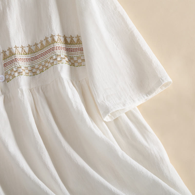 Vestido midi de mujer con media manga y bolsillos, bordado geométrico de Buddha Stones - image 6