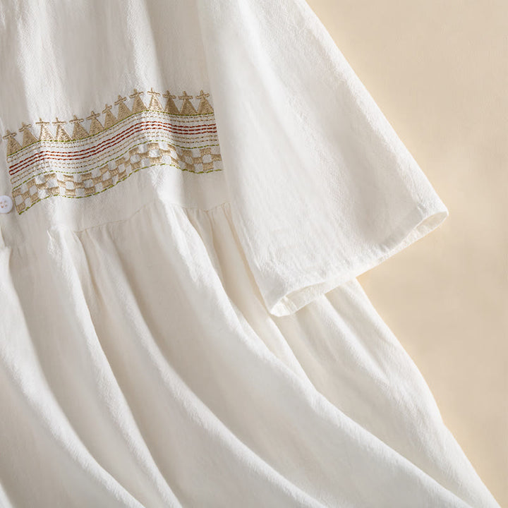 Vestido midi de mujer con media manga y bolsillos, bordado geométrico de Buddha Stones - image 6