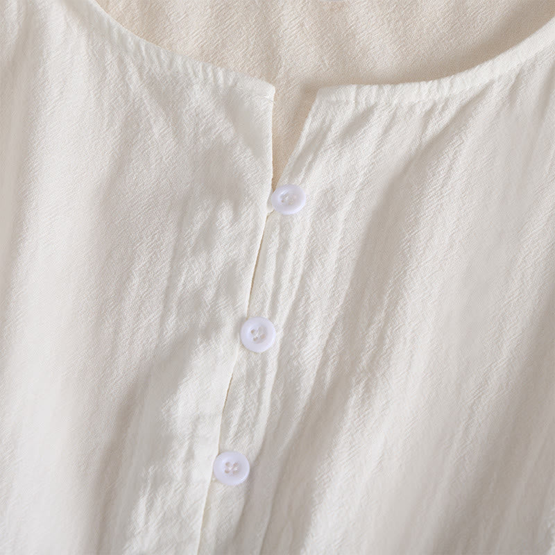 Vestido midi de mujer con media manga y bolsillos, bordado geométrico de Buddha Stones - image 4