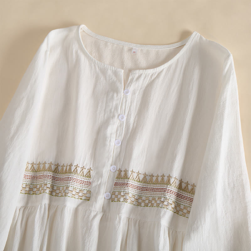 Vestido midi de mujer con media manga y bolsillos, bordado geométrico de Buddha Stones - image 3