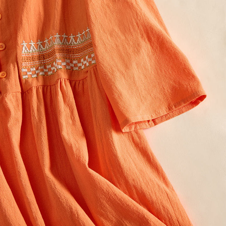 Vestido midi de mujer con media manga y bolsillos, bordado geométrico de Buddha Stones - image 14