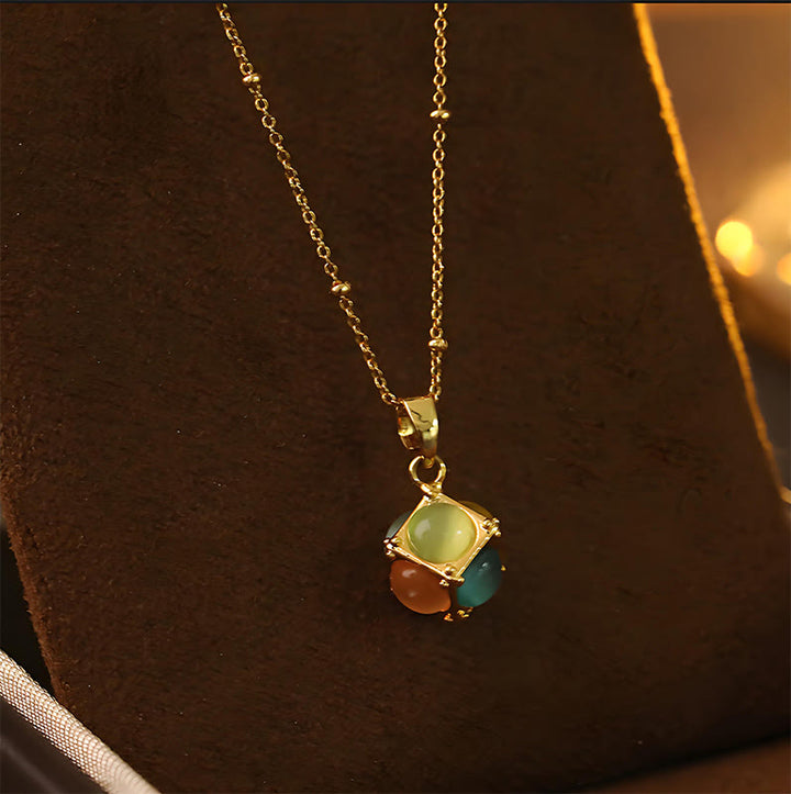 Buddha Stones Colgante de collar con diseño de cubo incrustado multicolor con ojo de gato - image 2