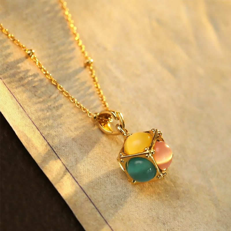 Buddha Stones Colgante de collar con diseño de cubo incrustado multicolor con ojo de gato - image 1