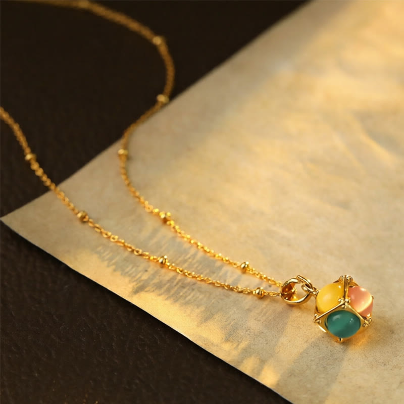 Buddha Stones Colgante de collar con diseño de cubo incrustado multicolor con ojo de gato - Ojo de gato colorido - image 0