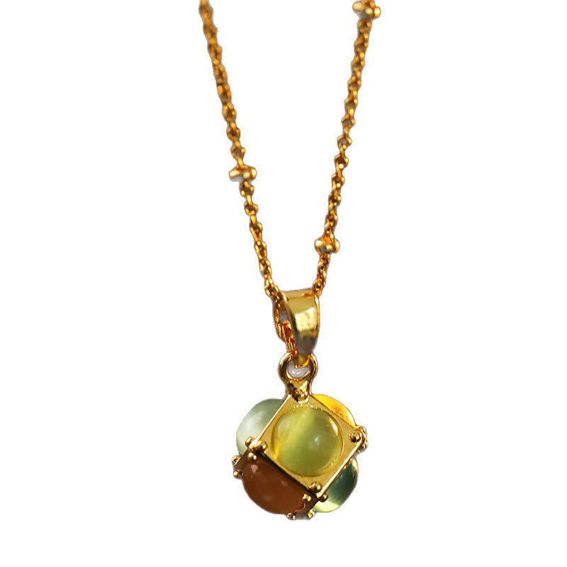 Buddha Stones Colgante de collar con diseño de cubo incrustado multicolor con ojo de gato - image 5