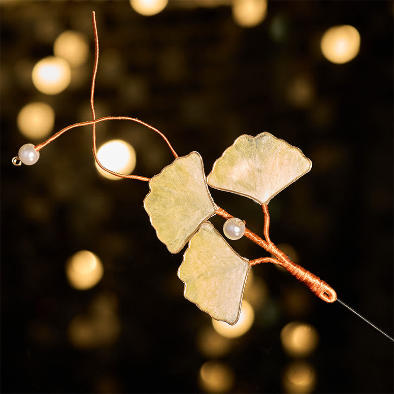Buddha Stones Broche de hoja de ginkgo con flor de terciopelo y seda artesanal - image 3