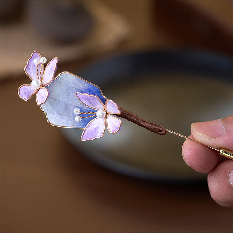Buddha Stones Broche de mariposa morada con flor de terciopelo de seda artesanal y diseño de libertad - image 2