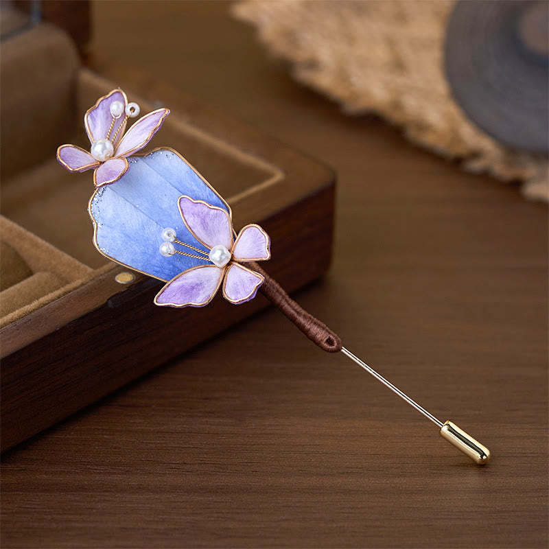 Buddha Stones Broche de mariposa morada con flor de terciopelo de seda artesanal y diseño de libertad - image 1