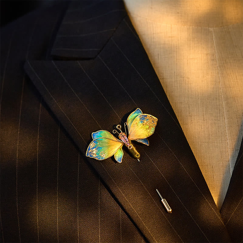 Buddha Stones Broche de mariposa con degradado azul y verde de flor de terciopelo de seda artesanal - image 3
