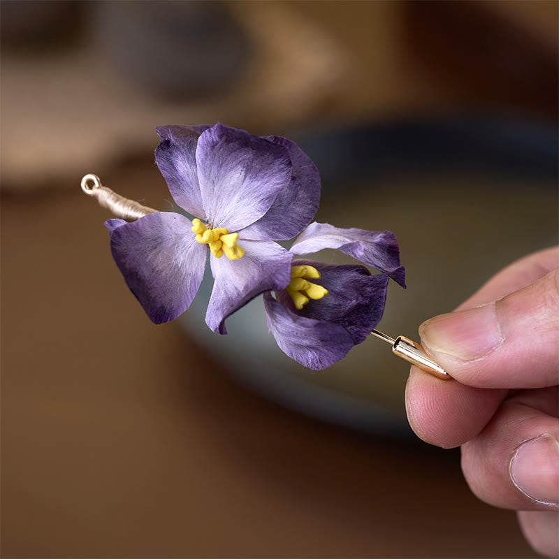 Buddha Stones Broche de flor de iris violeta claro con flor de terciopelo de seda artesanal - image 2