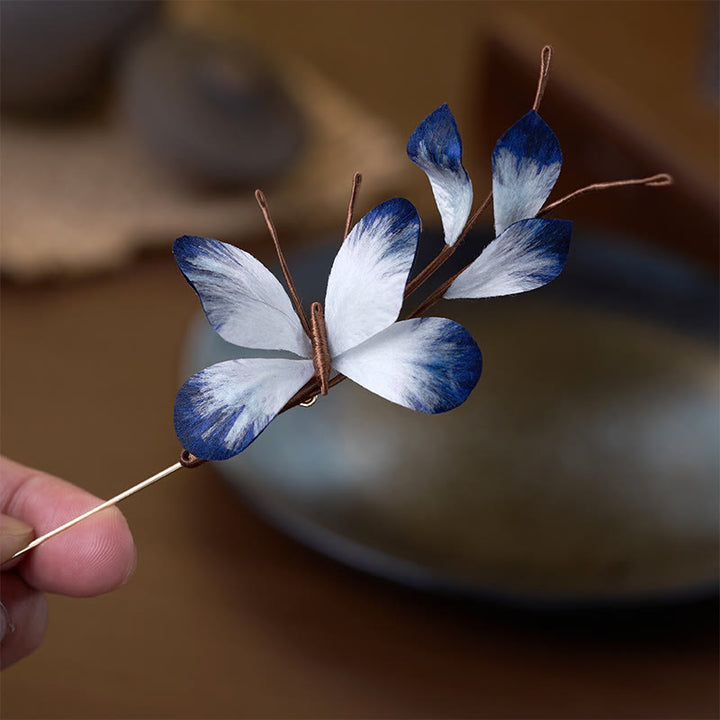 Buddha Stones Broche de mariposa blanca con flor de terciopelo de seda hecho a mano - image 2